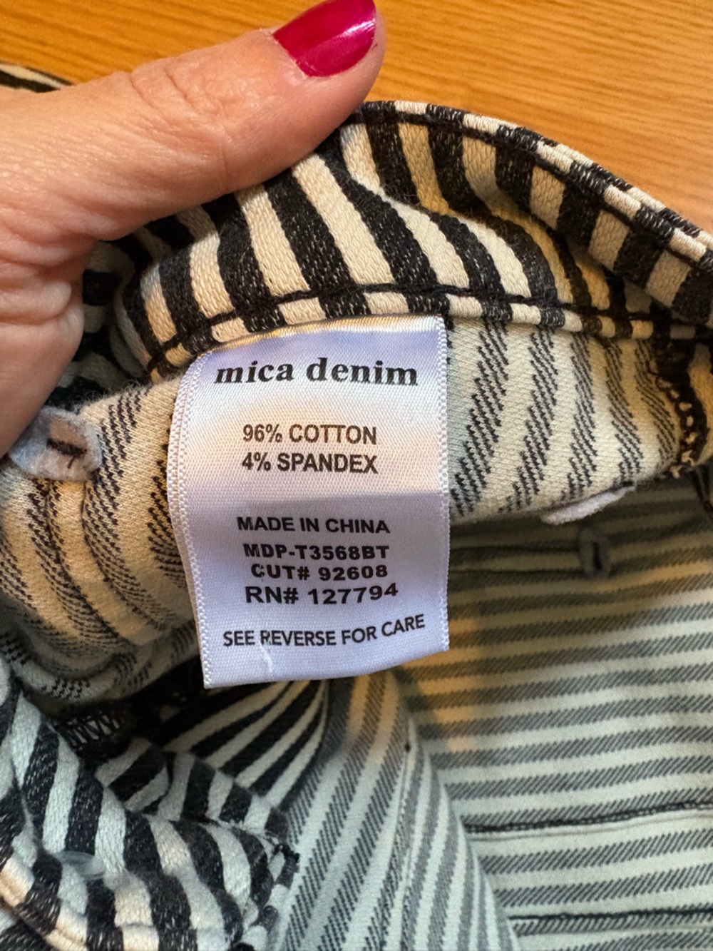 Mica Denim Size 31 Straight Leg Striped Breck Black Gray Jeans Super High Rise - Picture 11 of 16